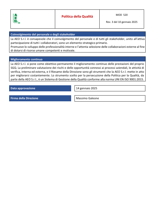 Politica della Qualità (continua)